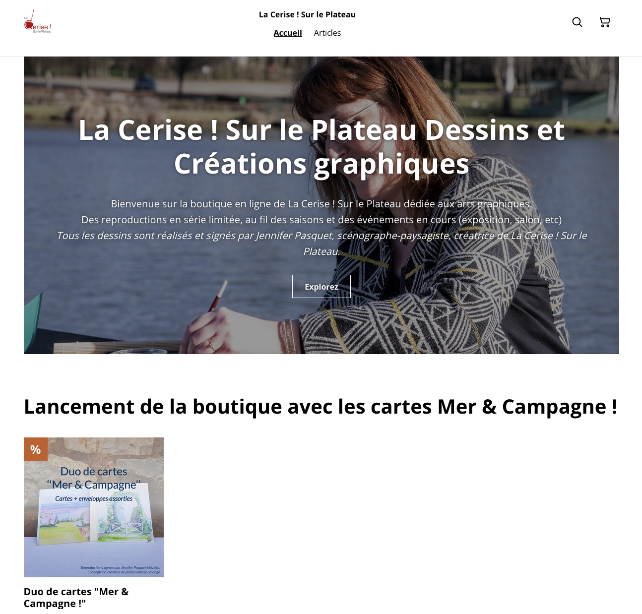 Aperçu de la page d'accueil du E-shop de La Cerise ! Sur le Plateau